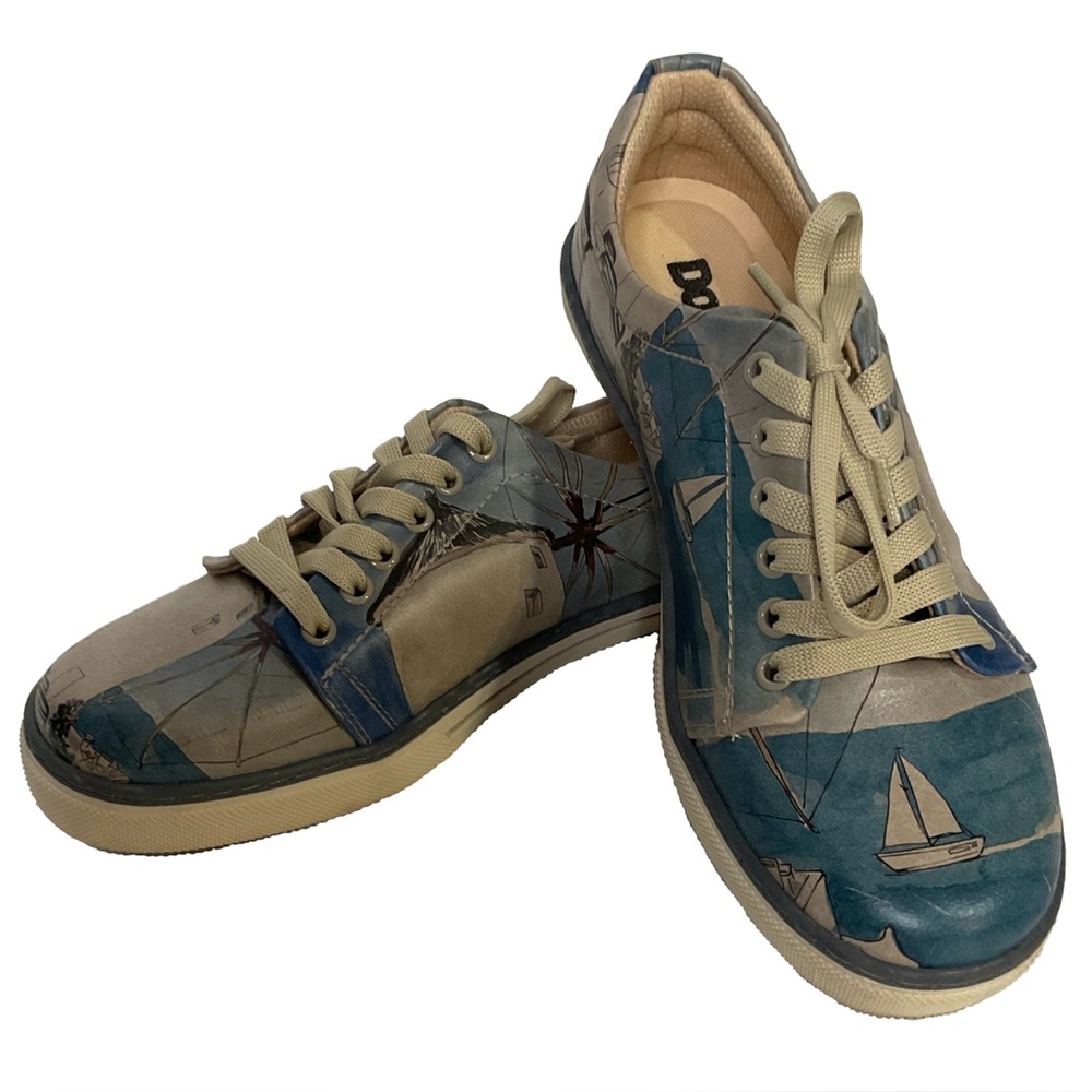 Dogo Vegan Leather “Meet Me Halfway” Design Maritime Theme Sneakers; Lace-Up 38